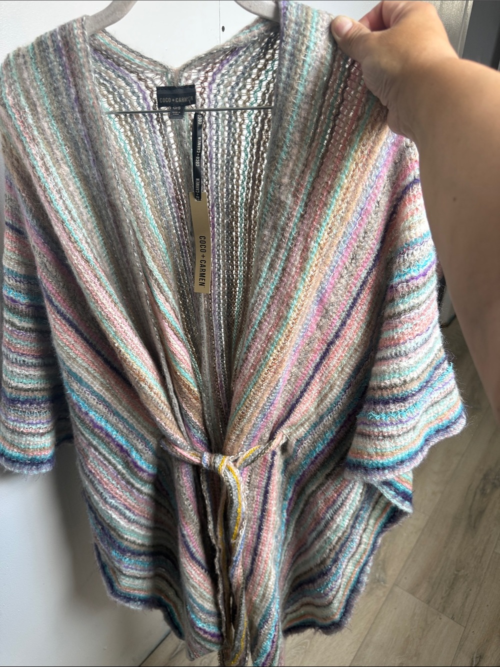 Coco + Carmen Pastel Multistripe Knit Tie-Front Cardigan NWT